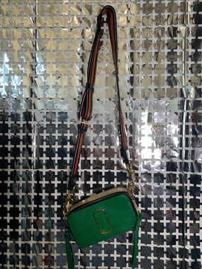 Marc Jacobs Green Crossbody Camera Bag with Striped Adjustable Strap